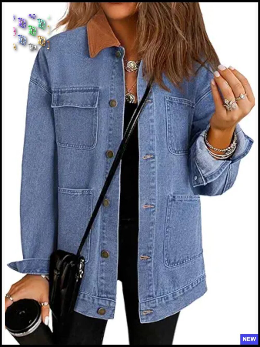 Oversized Denim Jacket Classic Corduroy Collar Barn Coat Long Sleeve